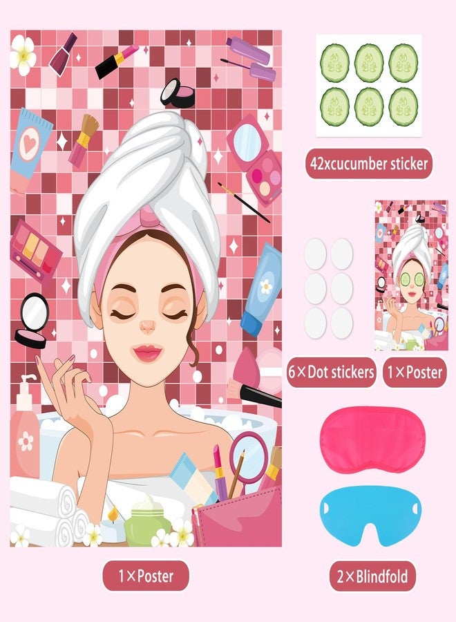 Atiloy Spa Party Games Pin The Cucumbers on The Girl Large Spa Party Games Poster With 42 Pcs Cucumber Stickers Blindfolds Game Makeup Party Decorations for Kids Girls Women Birthday Slumber Party Supplies - Image 3